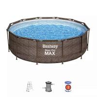 Bestway 56709 BW Каркасный бассейн Steel Pro Max 366х100см "Ротанг" 9150л, фил.-насос 2006л/ч, лестница