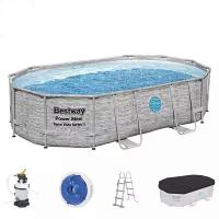 Bestway 56946 BW Каркасный бассейн 488х305х107см "Ротанг" 7250л, песч.фил.-нас. 3028л/ч, лестница, тент, попл.-доз.